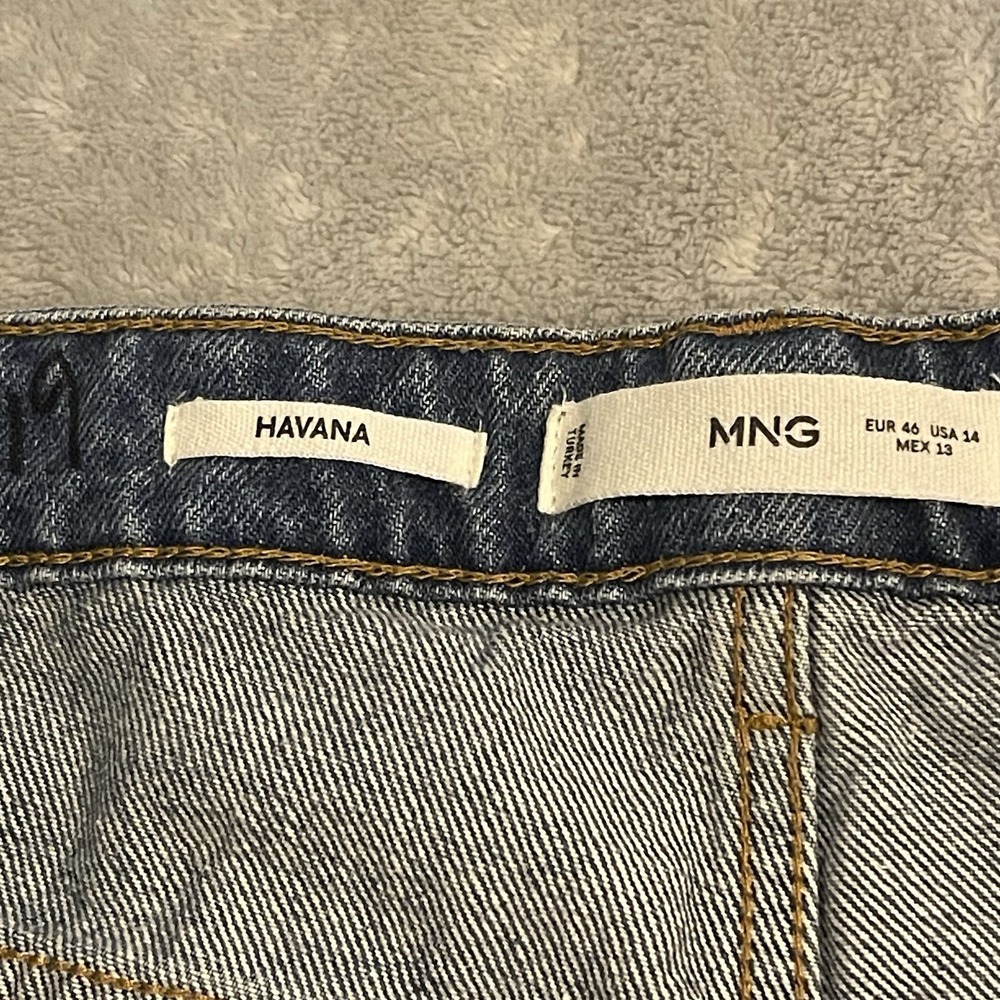 MNG Mango Havana Jeans Women 46 Blue Straight High Waist Cropped‎ Button Fly - Picture 3 of 16